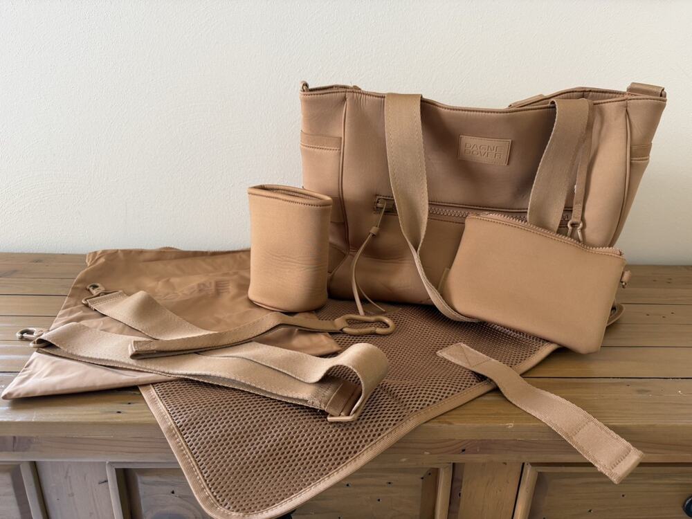 Dagne Dover Wade Diaper Camel Neoprene Tote w/ Changing Pad, Pouches and Straps